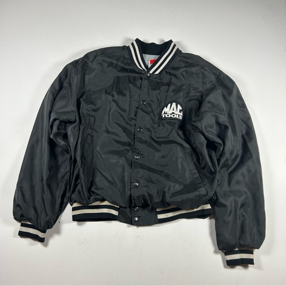 90’s Vintage MAC Tools Swingster Bomber Black Jacket XL Cool Distress Grunge